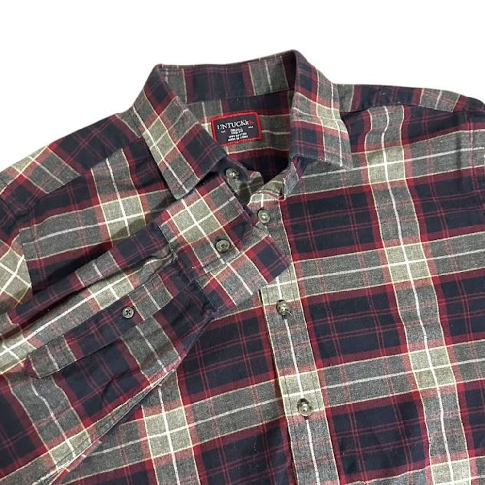 UNTUCKit Gray Red Plaid Slim Fit Long Sleeve Button Up‎ Shirt Mens S